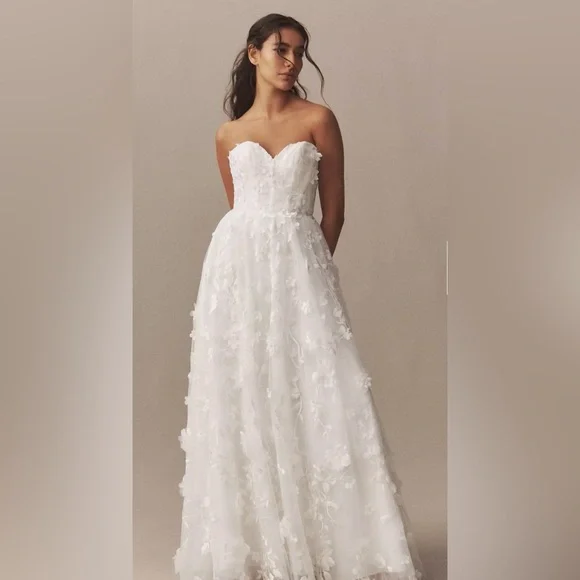 Anthropologie “The Ivy” Ivory Strapless Wedding Dress